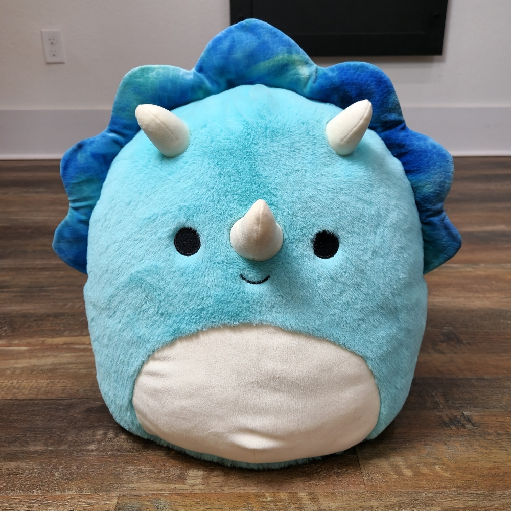 Squishmallows Official Plush 16 inch Malik the Blue Triceratops  FUZZA MALLOWS